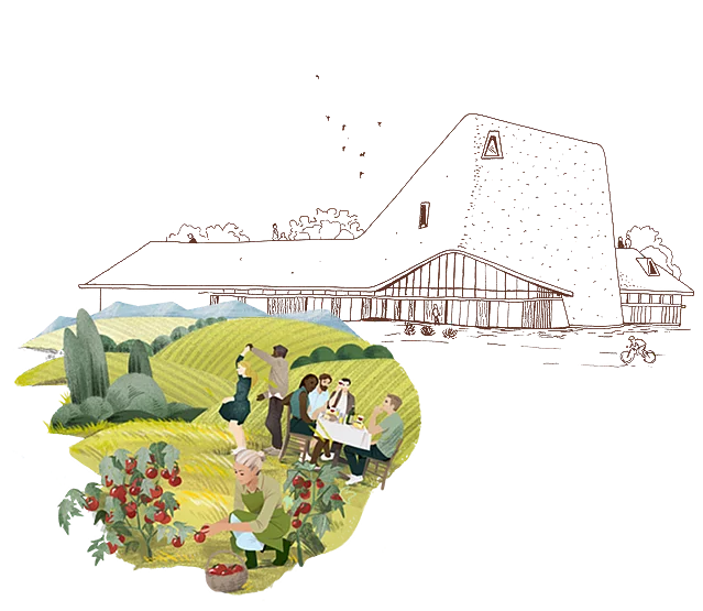 Skizze der Rapunzel Welt mit Landschaft Skizze von bunter Landschaft mit Rapunzel Welt im Hintergrund