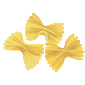 Illustration von drei Farfalle Nudeln.