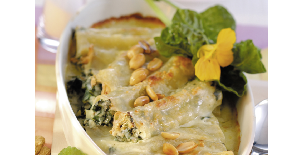 Cannelloni mit Mangold-Erdnuss-Füllung